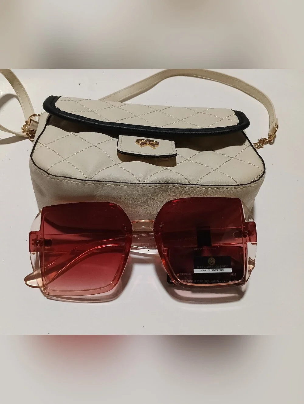 New Margaret Josephs Women's Geometric Square Sunglasses Clear Peach Pink Tint